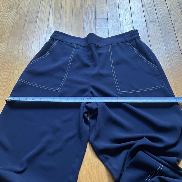 Trina Turk Size L Navy Blue w White Stitching Just Arrived Wide Leg Crop Pants - Picture 14 of 15